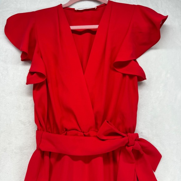 Amanda Uprichard Maxi Dress Ruffle Sleeve Wrap Red Dress Party Cocktail Size P - Picture 2 of 10